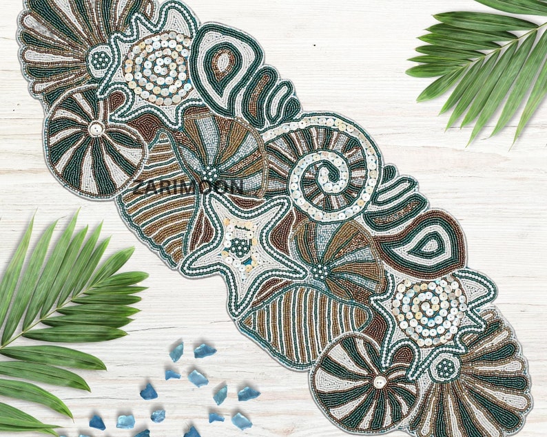 Runner Seashell ALL SIZES Sea Theme Handmade Table Runner, Beaded Runner, Multicolor ...