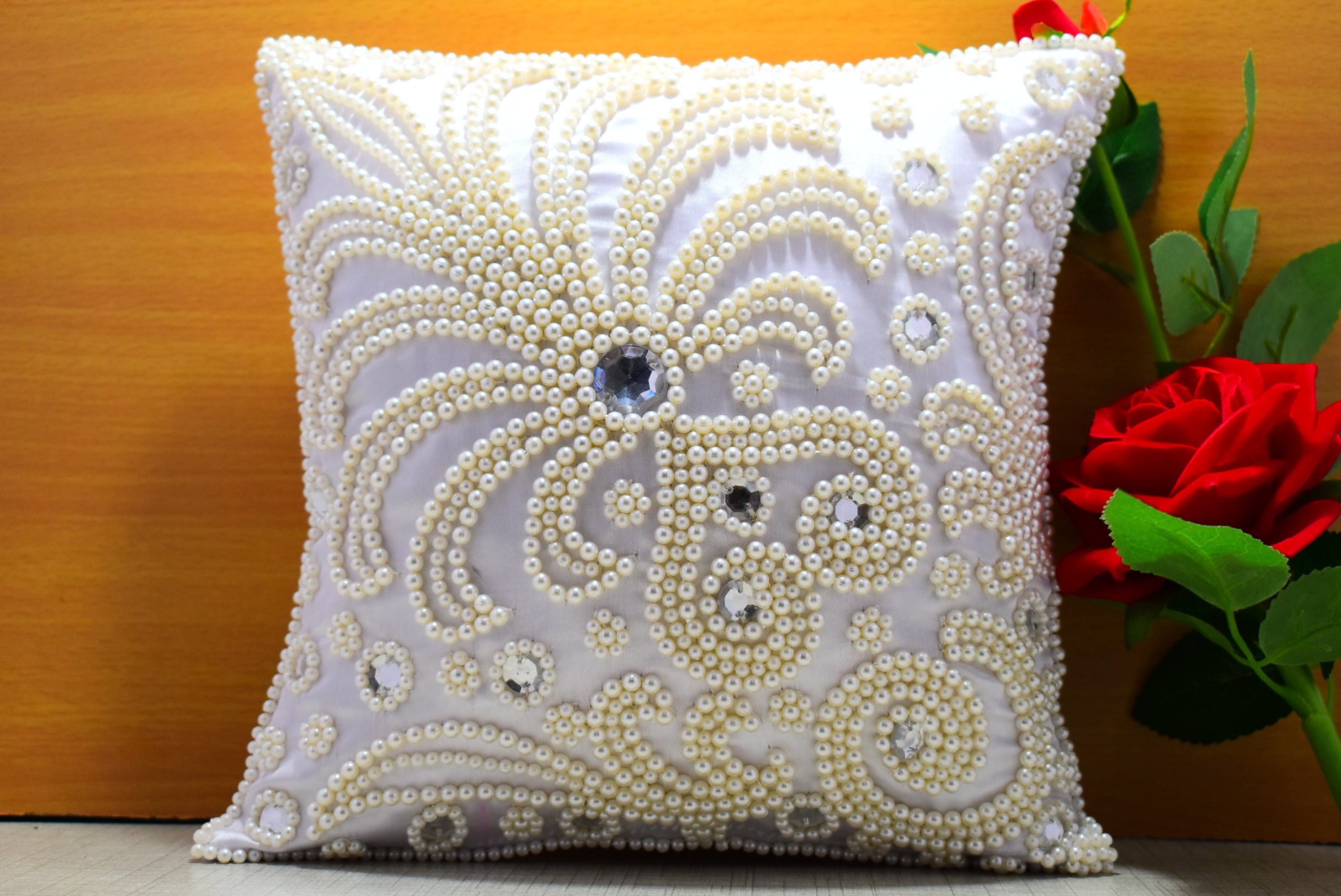 White Pearl Beaded Throw Pillow Cover Luxury Contemporary Etsy