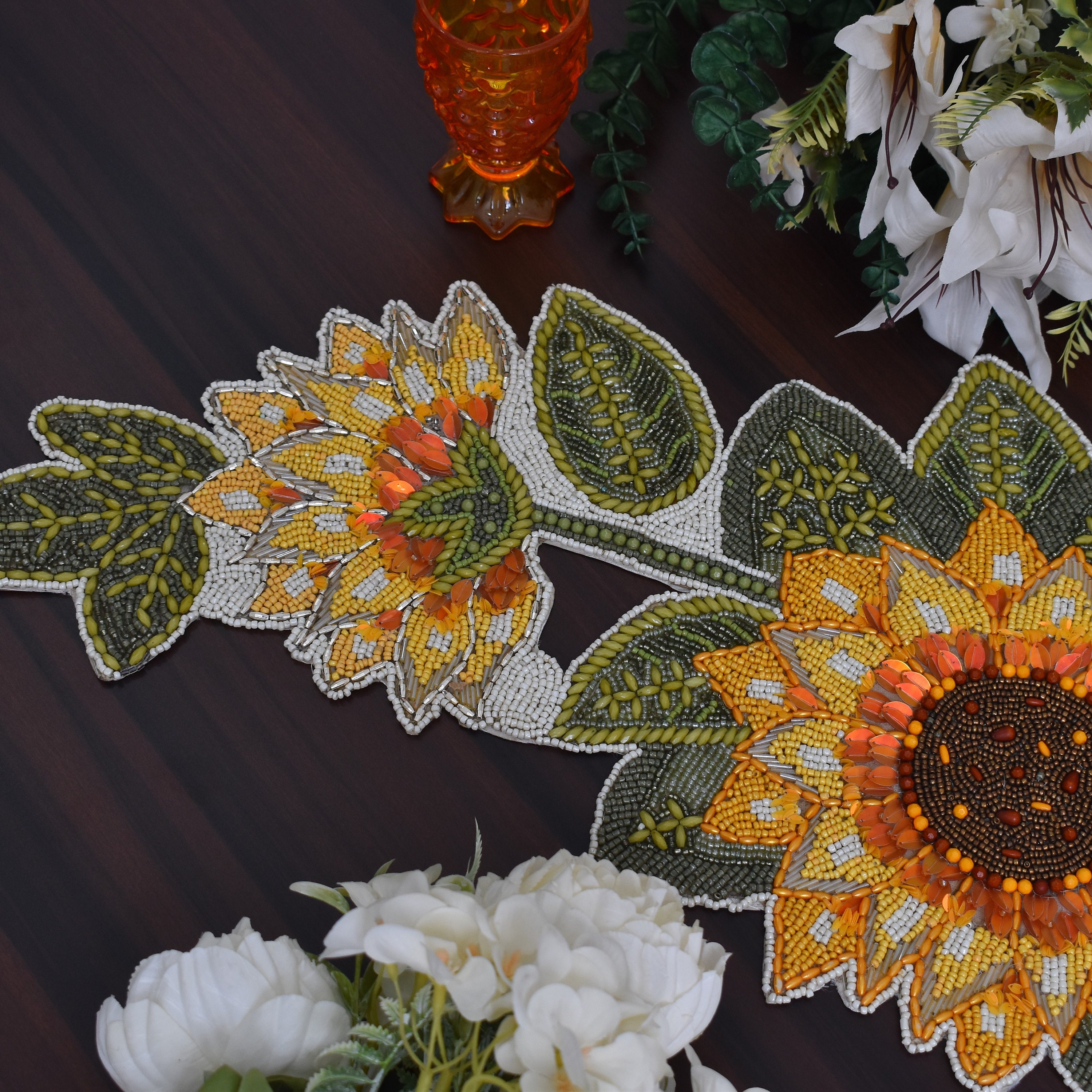 ALL SIZES Handmade Beaded Table Runner: Floral Luxury Decor (13x36) - Etsy