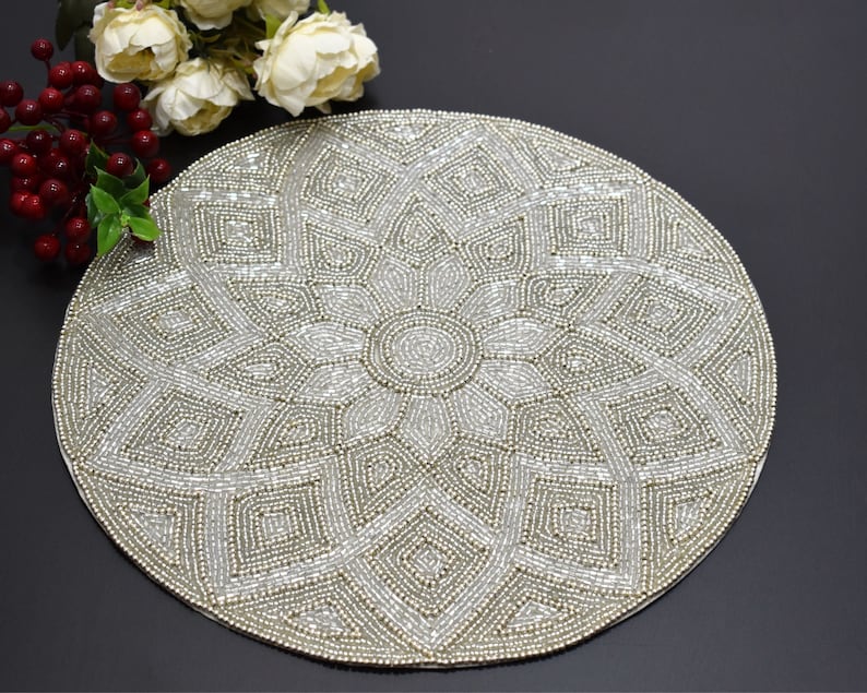 Handmade Beaded Placemat Beaded Charger Beaded Table Mat Etsy