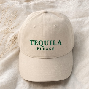 Boné de beisebol bordado "Tequila Please Dad Hat", em algodão orgânico.