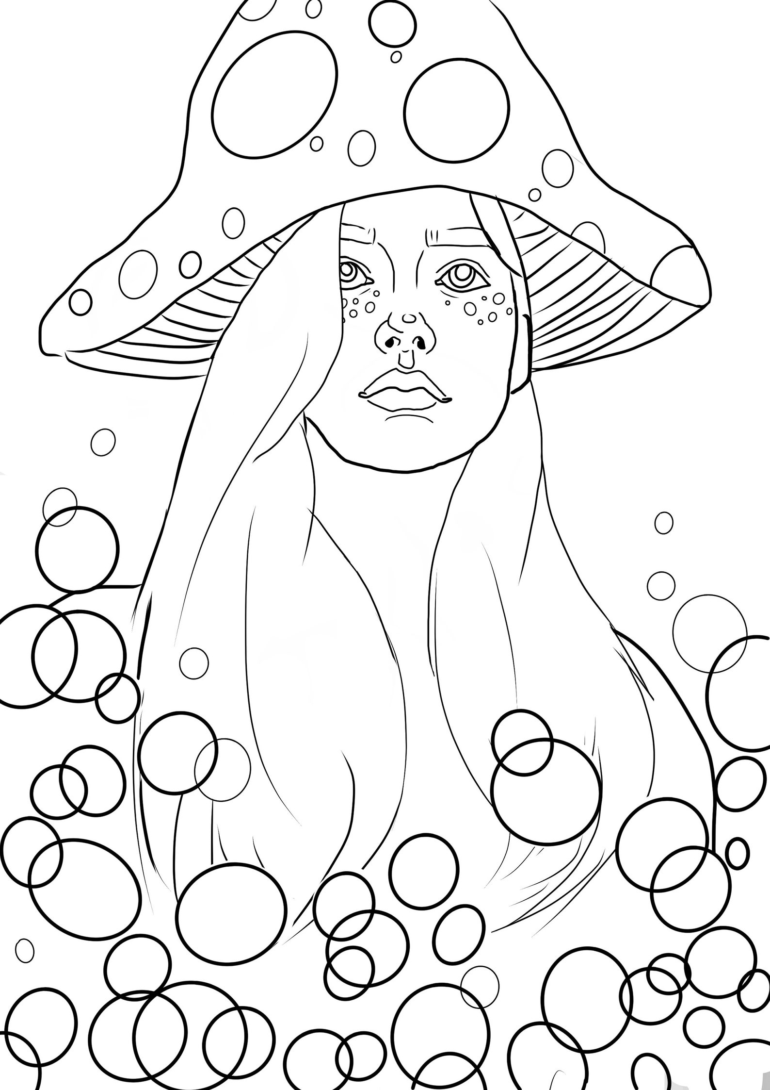 Adult coloring page mushroom girl printable png | Etsy