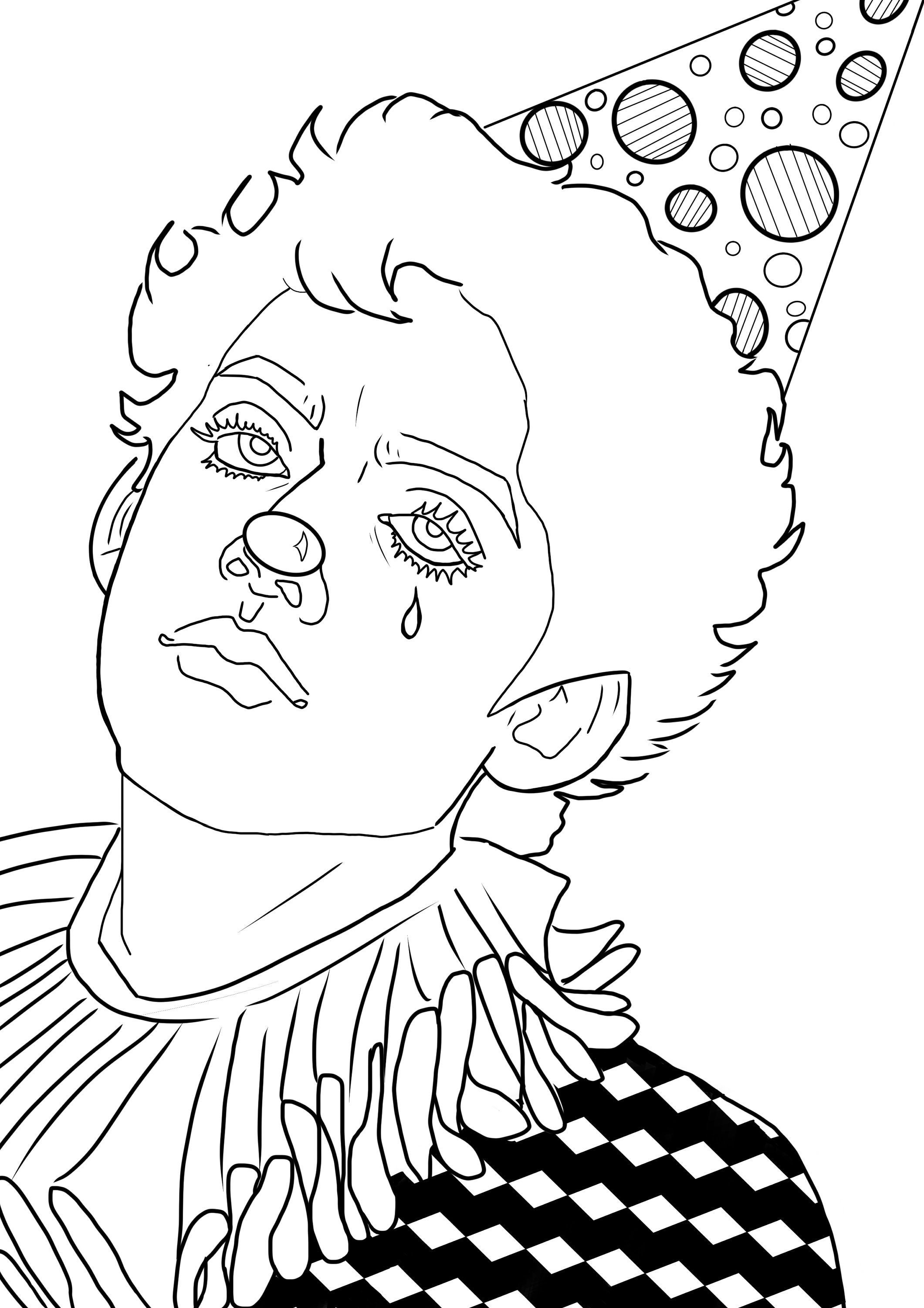 Adult coloring pages sad clown boy printable | Etsy