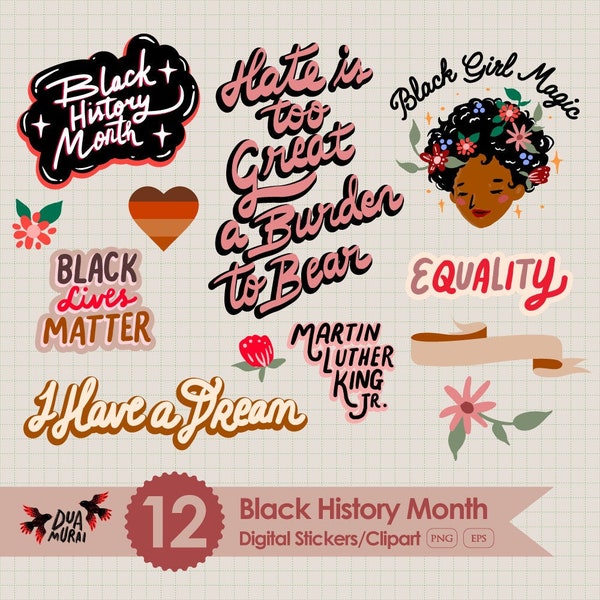 Black History Month Clipart Bundle | Vector EPS PNG Files | Black Lives Matter BLM | GoodNotes Notability Digital Planner Stickers | Graphic
