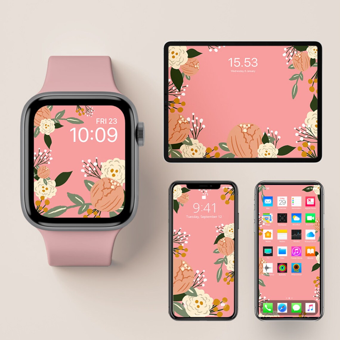 Blossom Pink Apple Watch Wallpaper Floral Flower Garden. Etsy