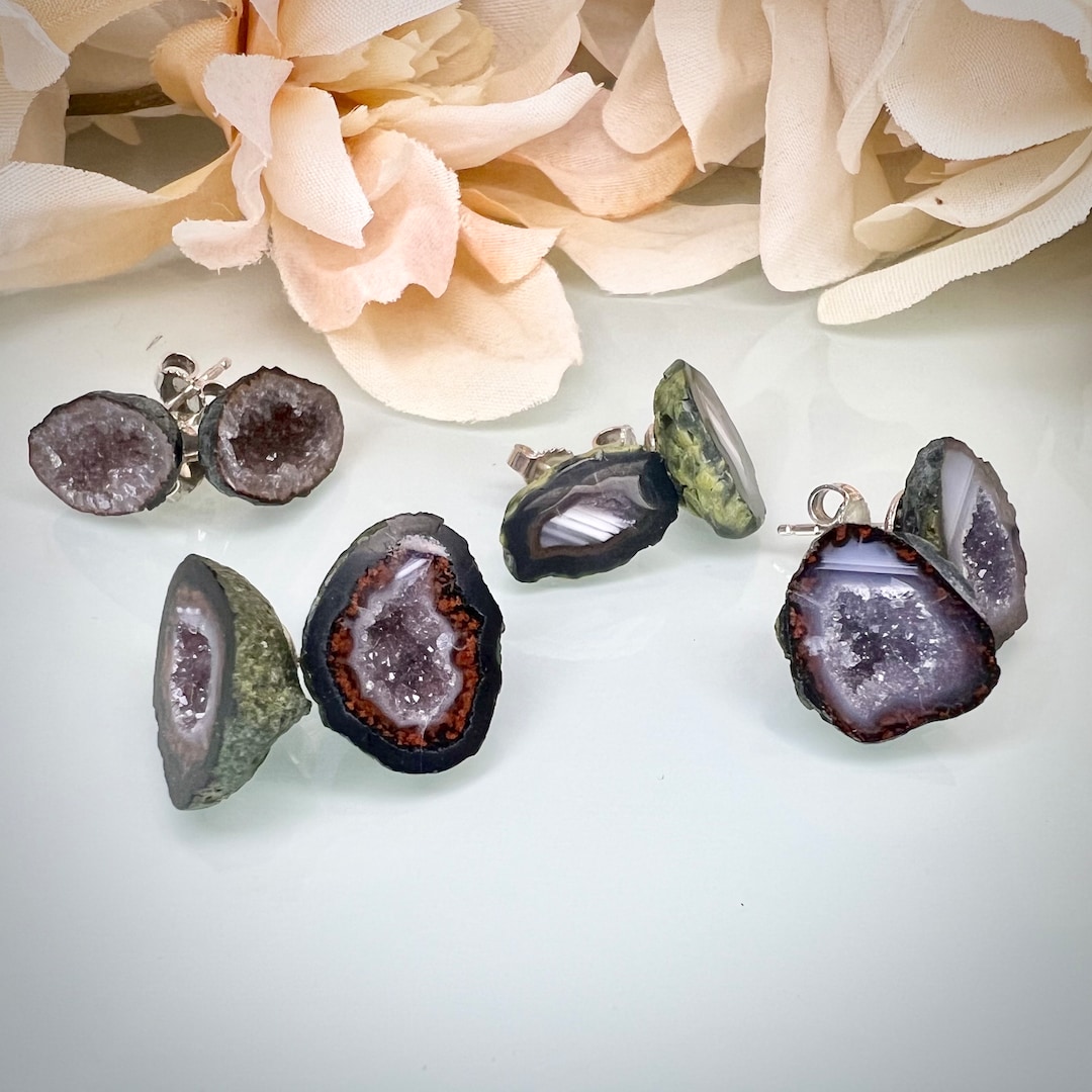 Geode Earrings, Mini Geode Studs, Sterling Silver Geode Earrings ...