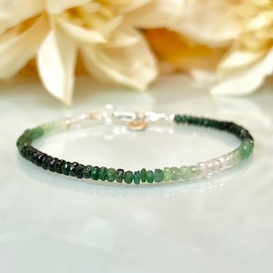 Ombre Genuine Emerald Bracelet, Initial Jewelry, Dainty Emerald Beaded Stacking Bracelet, May Birthstone, Gift For Her, Emerald Jewelry