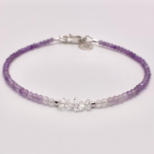 Raw Herkimer Diamond & Amethyst Bracelet, Raw Herkimer Diamond Bracelet, Amethyst Bracelet, Herkimer Jewelry, Ombre Amethyst, Gift For Her