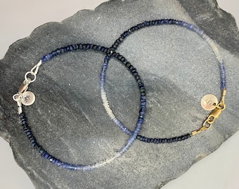 Ombre Genuine Sapphire Bracelet, Dainty Sapphire Bracelet, Sapphire Jewelry, Sapphire Stacking Bracelet, September Birthstone. Gift For Her