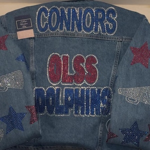 Custom Rhinestone Cheer Team Denim Jackets- Cheer Athletes, Cheer Coach, Cheer Mom or Cheer Fans( READ DESCRIPTION )