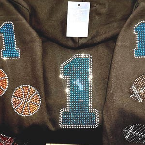 Custom Rhinestone Sports Fan Sweatshirt: Name & Number, Choice of Ball