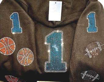 Custom Rhinestone Sports Fan Sweatshirt: Name & Number, Choice of Ball
