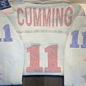 Custom Rhinestone Football Jersey Style SPORTS FAN Denim Jean Jackets (Denim & rhinestones **Read Description *
