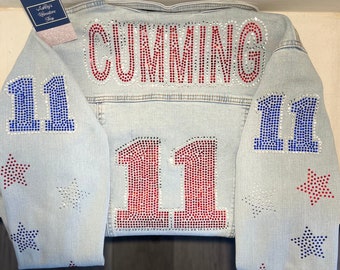 Custom Rhinestone Football Jersey Style SPORTS FAN Denim Jean Jackets (Denim & rhinestones **Read Description *
