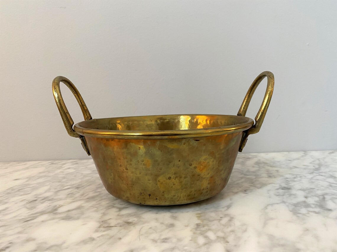 Hammered Brass Bowl with Handles Etsy