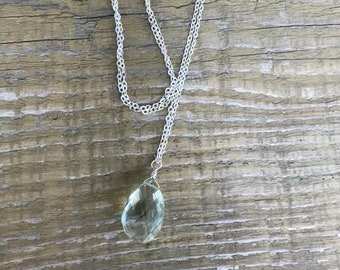 Sterling Silver Natural Gemstone Necklace for Women, Green Amy Amethyst, Minimalist Jewelry, Handmade Gift for Wife or Mother