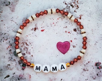 Mama Crystal Word Bracelet for Women, Custom Word Bracelet, Name Bracelet, Letter Beaded Word Bracelet, Handmade Jewelry Gifts