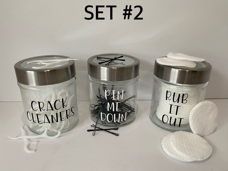 Set of 3 Funny Glass Bathroom Storage Jars Just the Tip Tie Etsy