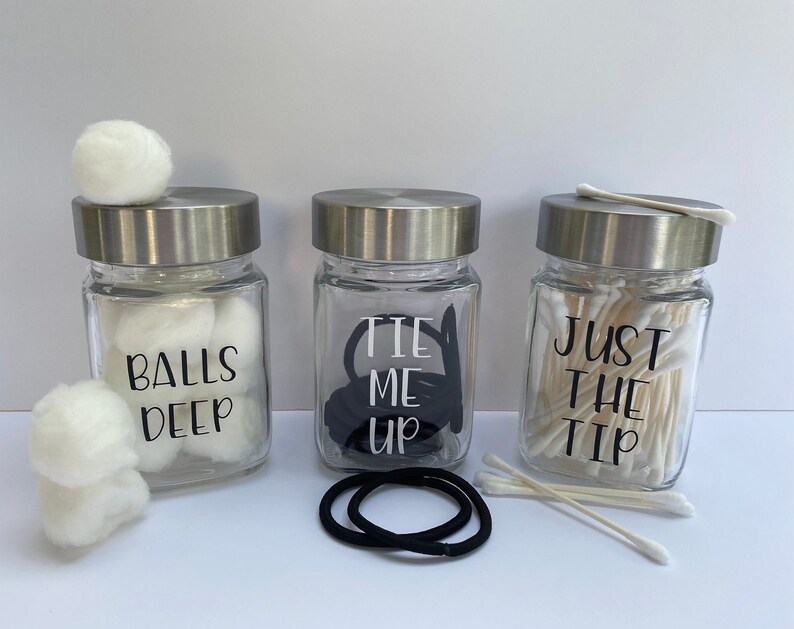 Funny Glass Bathroom Storage Jars Just The Tip Tie Me Up Etsy