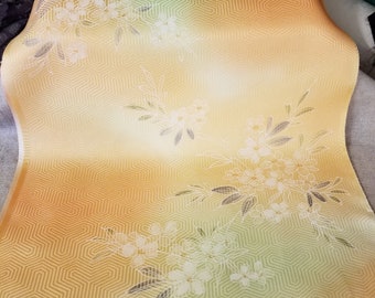 Vintage Japanese Silk Kimono Fabric/Peach and Green with Floral Design/By the Yard