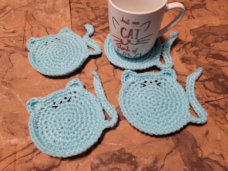 cat mom gift crochet gift mug coaster cat coaster crochet coaster,cat mom coaster cat lover/'s coaster crochet cat coffee coaster,