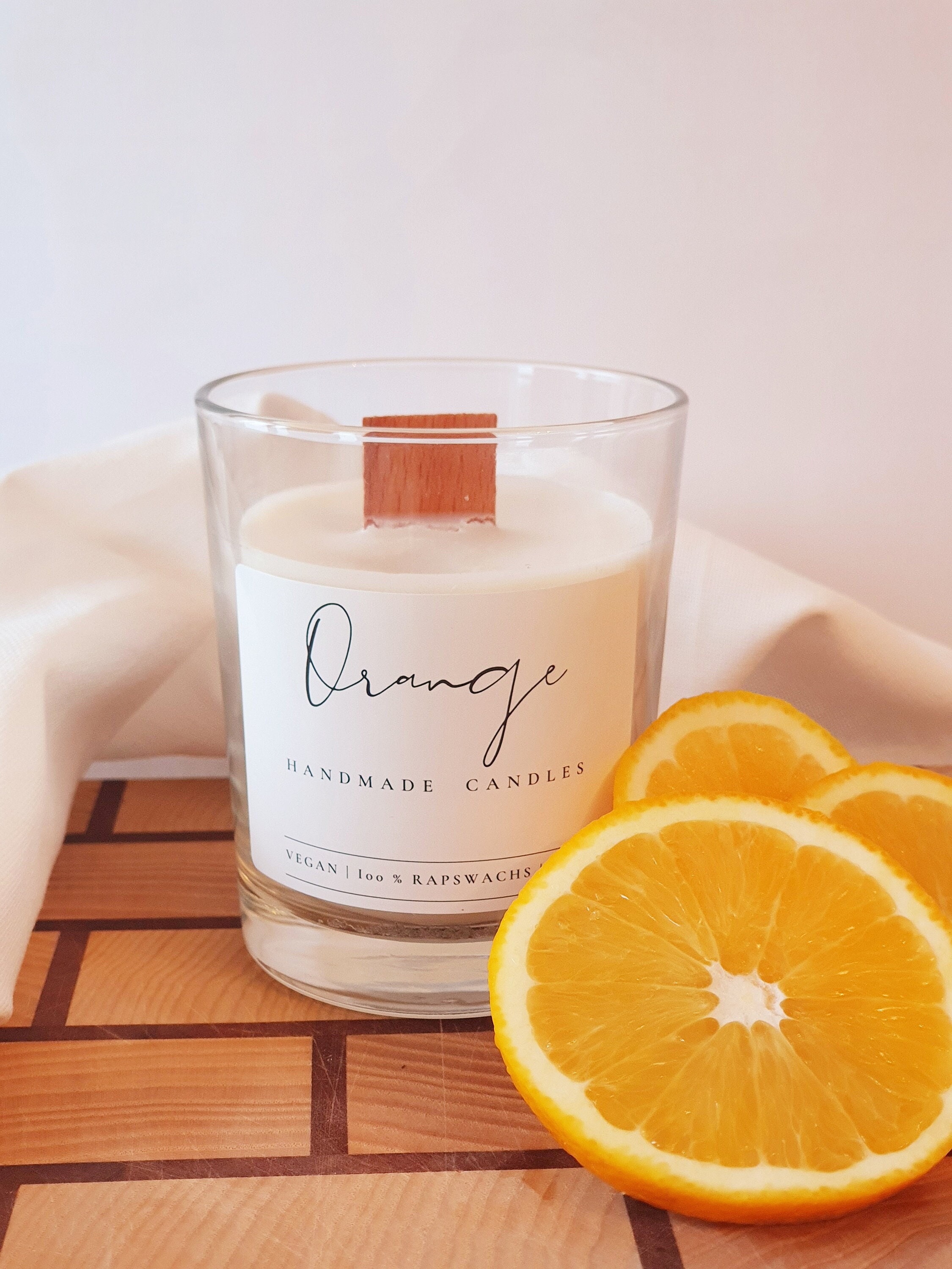 Handmade Soy Wax Candle Crackling Candle Gift for Her Orange Scent Wooden Wick Soy Wax Candle Crackling Candle