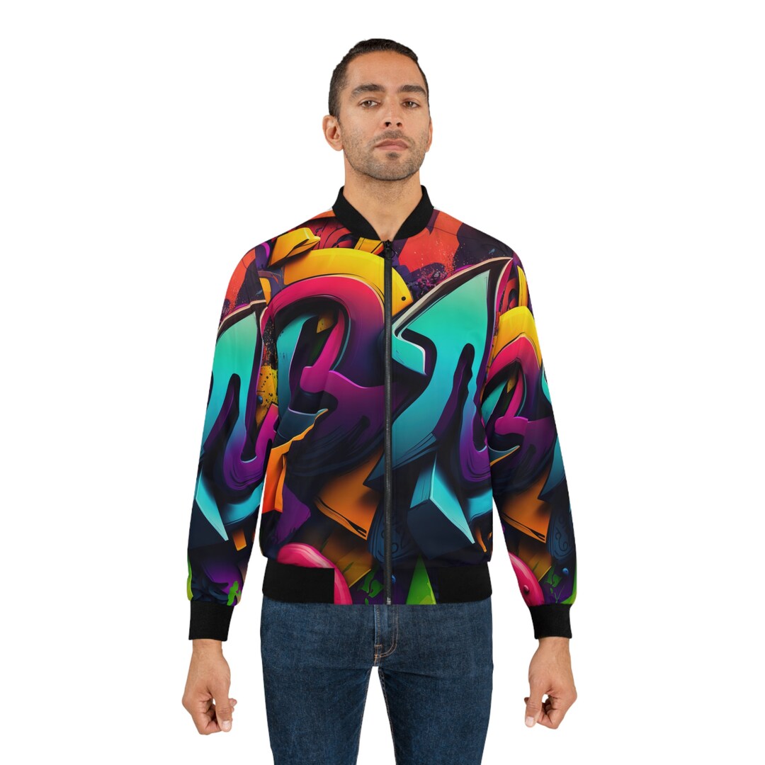 Men's Graffiti Bomber Jacket Etsy