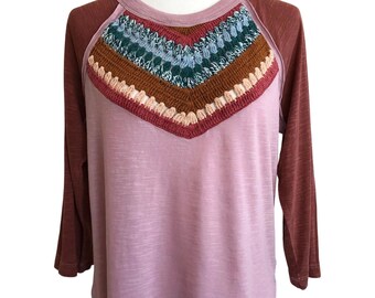 Long Sleeve T-Shirt with Crochet Accent