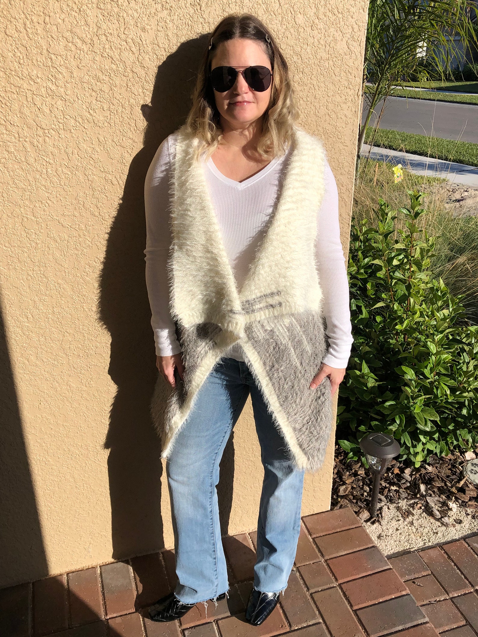 Ivory/Grey Fuzzy Knit Vest Etsy