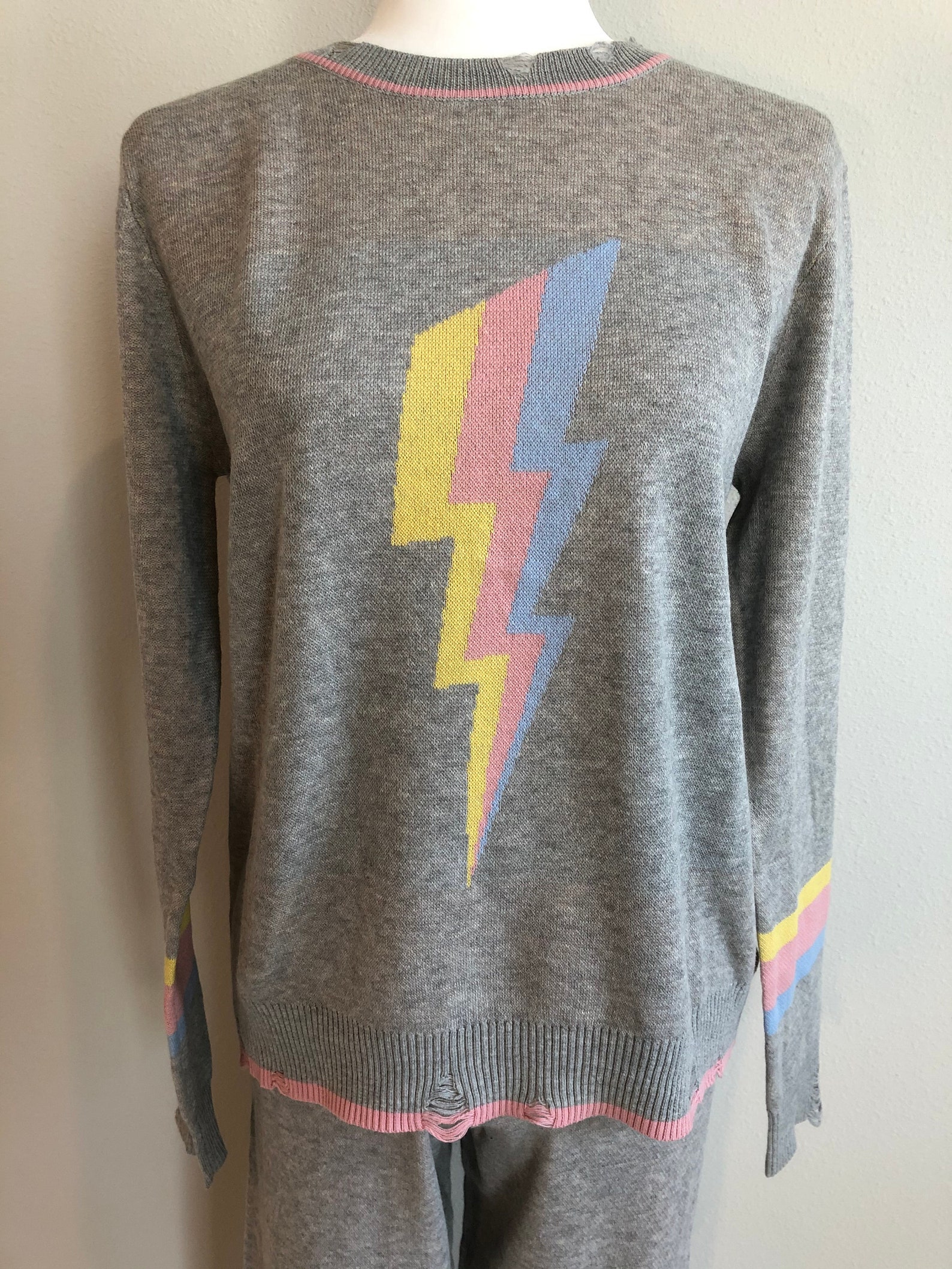 Distressed Lightning Bolt Sweater Etsy