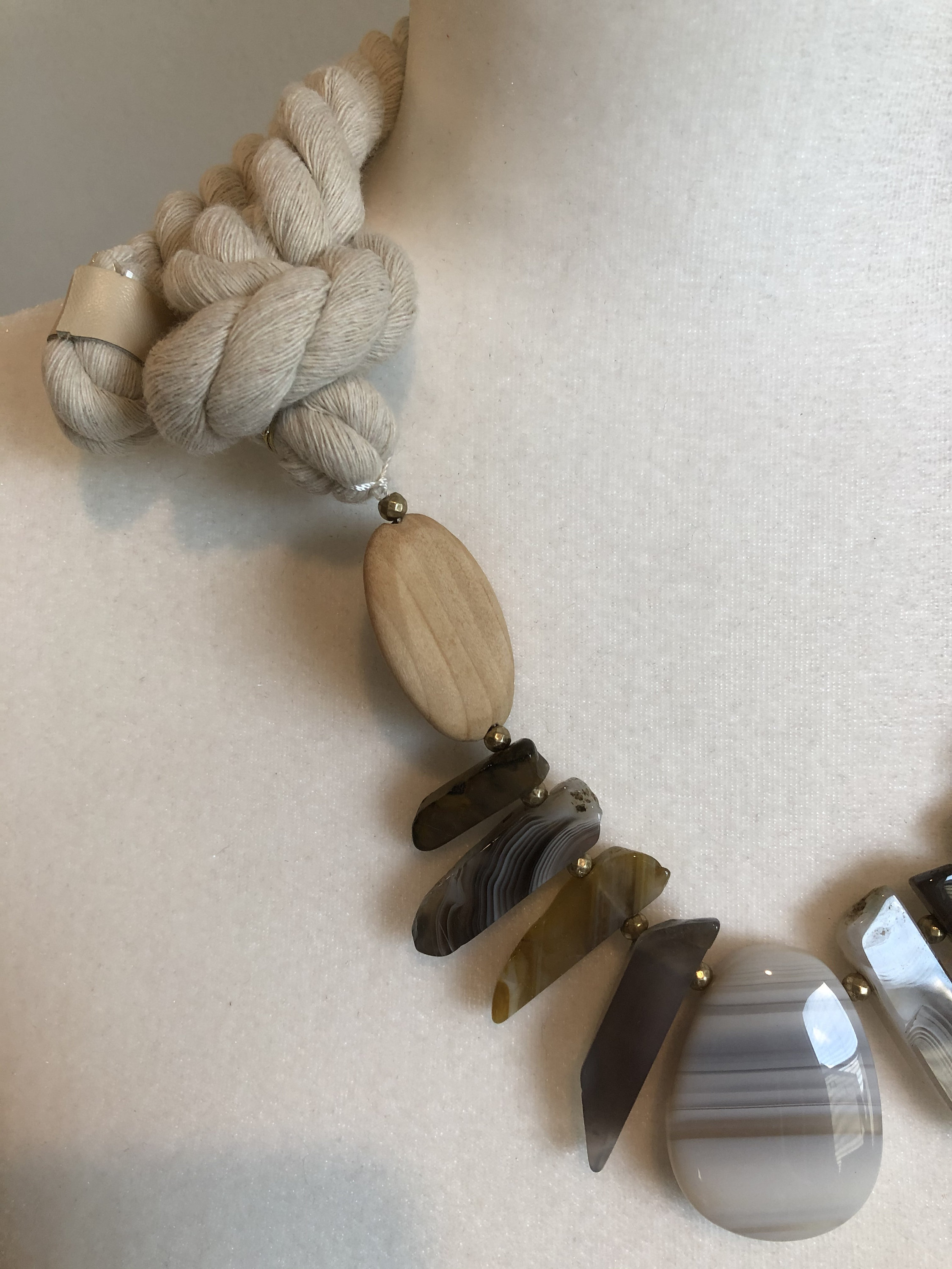 Rope Necklace with Stones and Wooden Beads Etsy