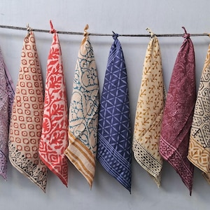 Hand Block Printed Organic Cotton Bandana Set of 10