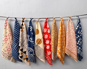 Set van 10 zakdoeken van biologisch katoen met handblokbedrukte bandana,