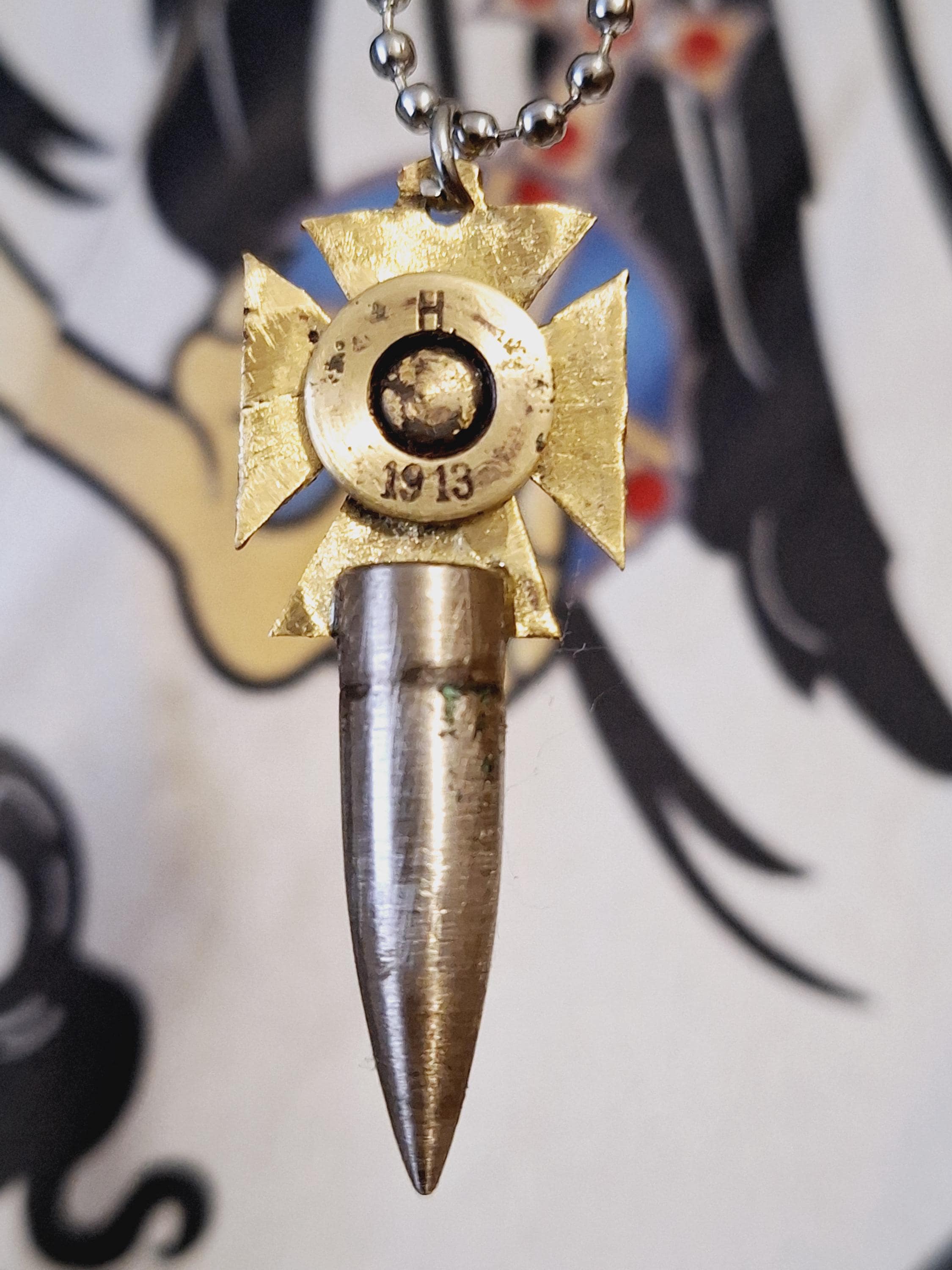 Rare ! Trench Art German Iron Cross World War I Bullet Necklace