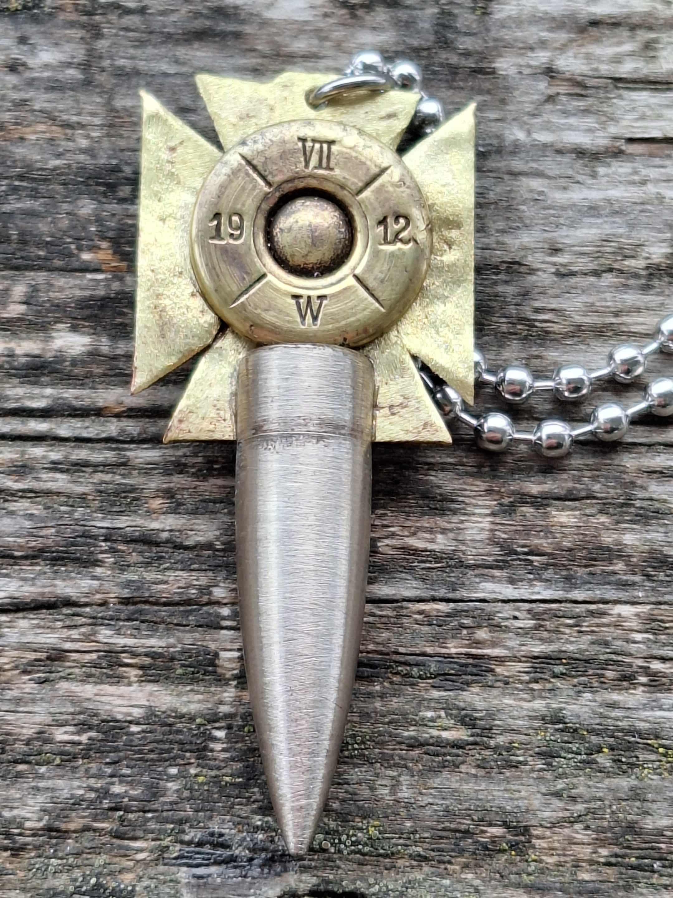 Trench Art German Iron Cross World War I Bullet Necklace From the