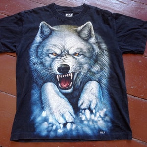 VTG T-Shirt Angry Wolf zeigt Zähne, Einzelstich. Ein Geburtstagsgeschenk