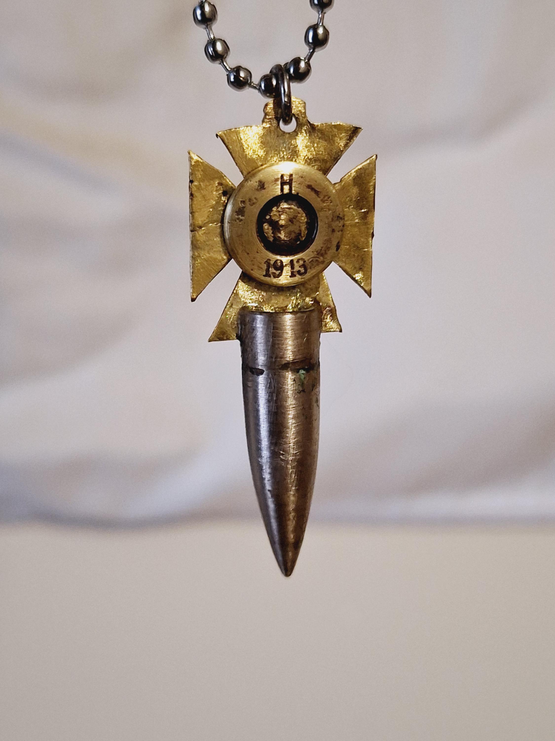 Rare ! Trench Art German Iron Cross World War I Bullet Necklace