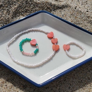 love rings and bracelet, heart shell beaded bracelet and ring