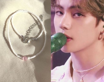 BTS V Necklace BTS Inspired Jewelry Taehyung Kim Beaded Choker Pink Necklace Etsy UK
