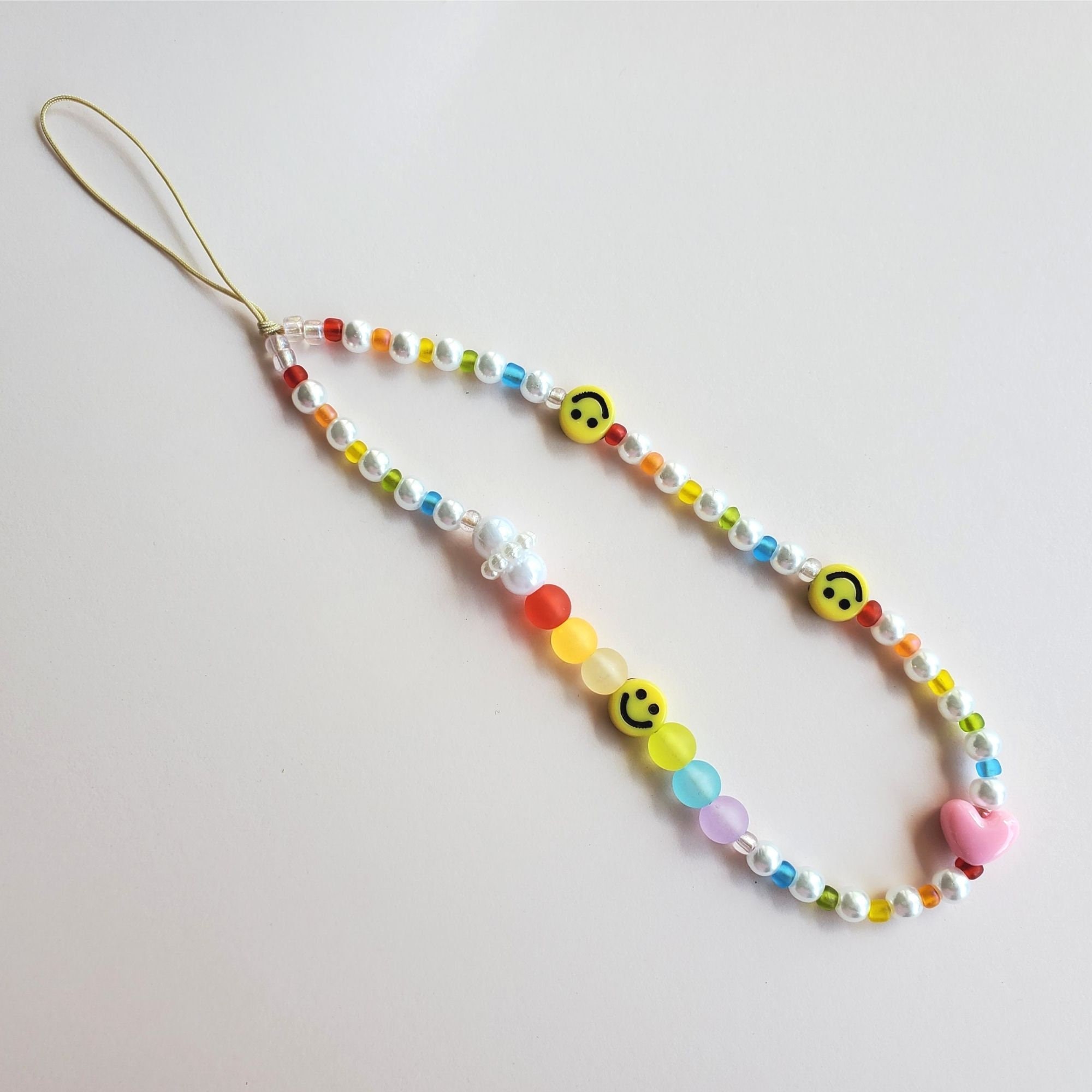 Smiley Face Beaded & Phone Lanyard Y2K Phone Charm Strap Rainbow Indie Phone Chain Phone Charm Strap for Women Girls 