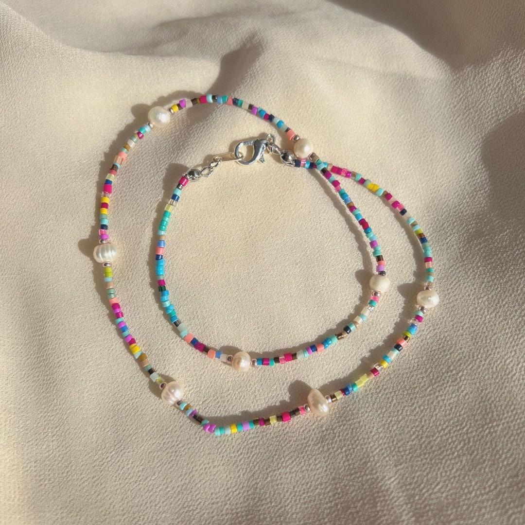 Dainty Colorful Seed Beads and Pearls Necklace Pearl Beaded - Etsy