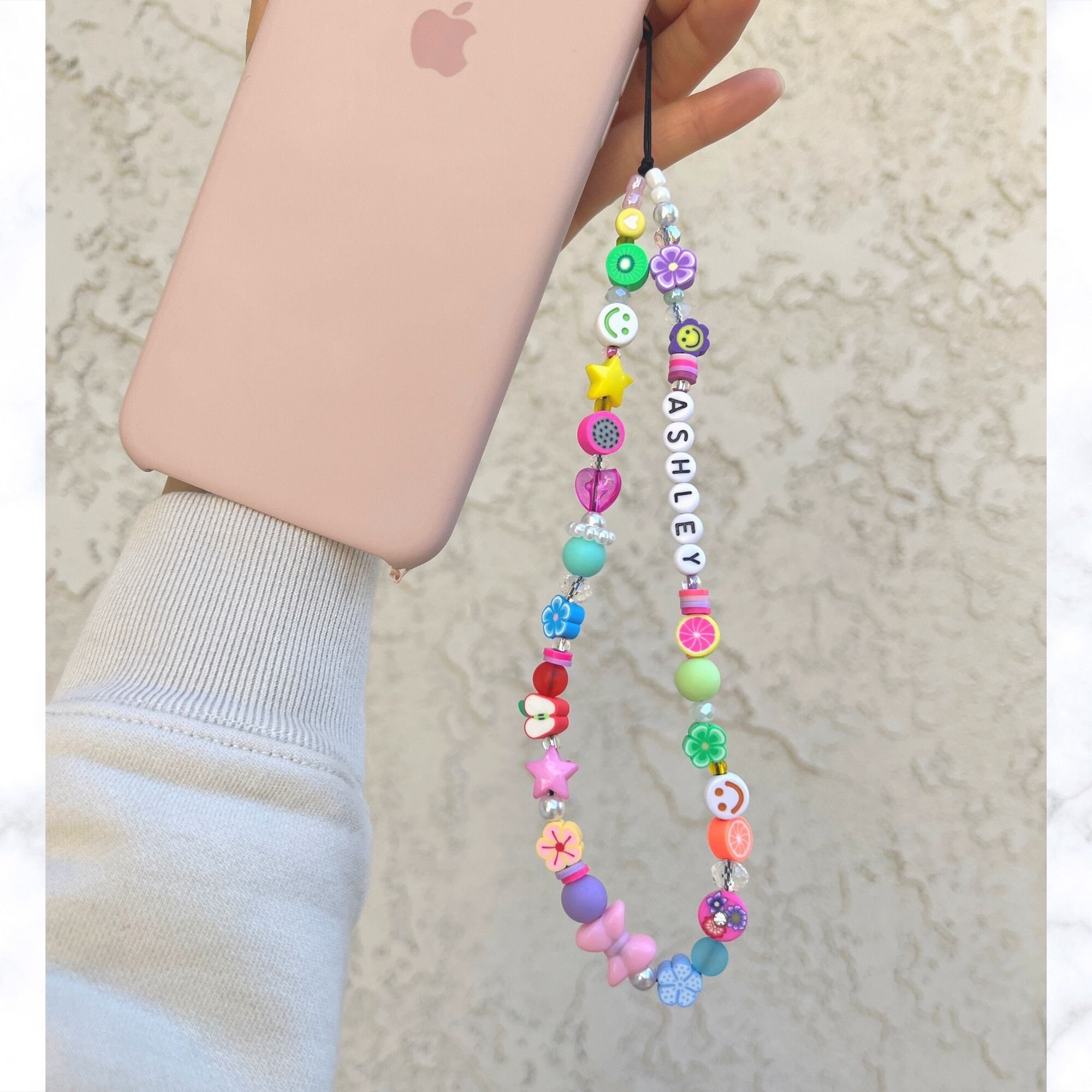 8 Pieces Beaded Phone Lanyard Colorful Beaded Cellphone Wrist Strap Phone Chain Strap Charm Fruit Star Letter Rainbow Acrylic Bead Chains Phone Chain Accessory for Women Girls 