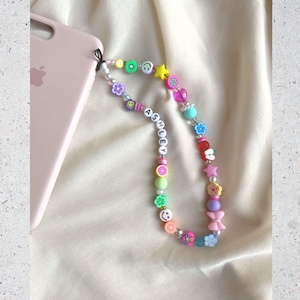 Funky long Phone Charm, Y2K Rainbow Phone Charm, smile beads phone chain, custom phone strap, 90s fashion, fruits flowerphone accessories
