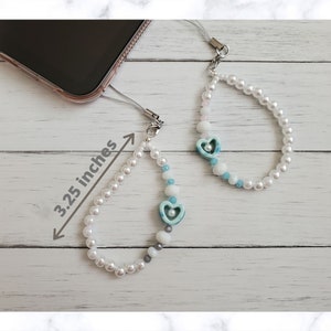 sweetheart aesthetic phone charm, Y2K Pearl phone chain, phone jewel, click for more image 2