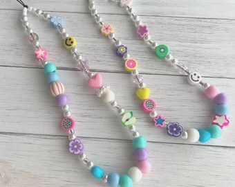 Pastel Phone Charm, Peal Beaded Phone Chain, cell phone accessories, phone strap, kpop jewelry