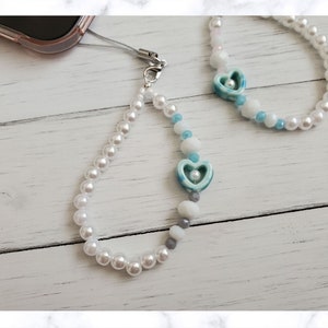 sweetheart aesthetic phone charm, Y2K Pearl phone chain, phone jewel, click for more image 4