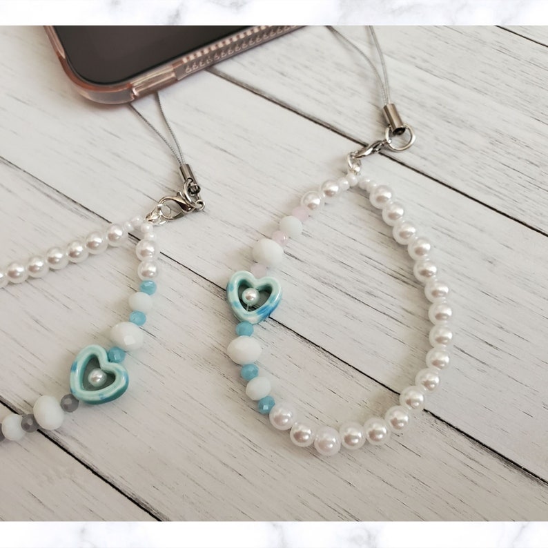 sweetheart aesthetic phone charm, Y2K Pearl phone chain, phone jewel, click for more image 5