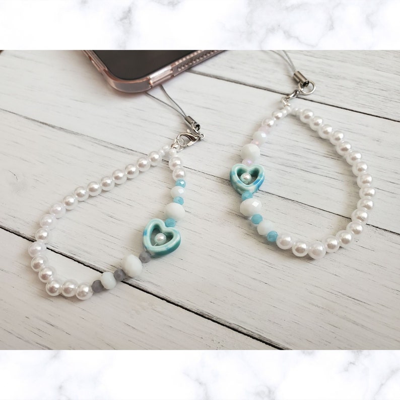 sweetheart aesthetic phone charm, Y2K Pearl phone chain, phone jewel, click for more image 3