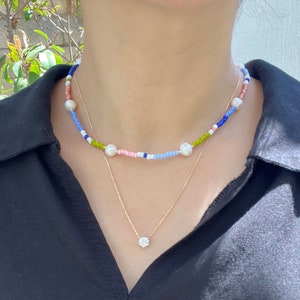 Summer necklace, pearl beaded necklace, y2k choker, pearl necklace, beach jewelry