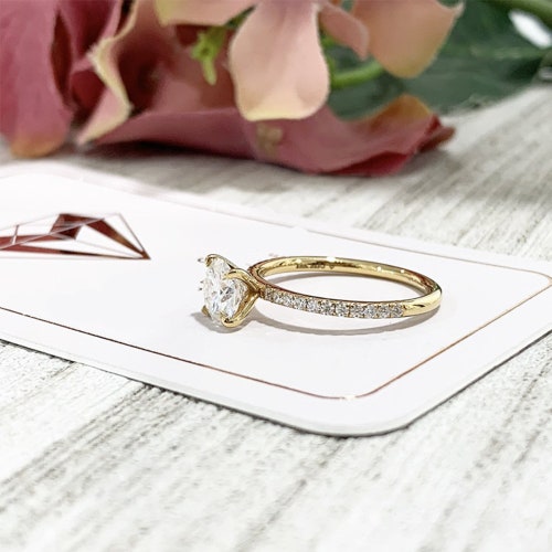 Classic Round cut Moissanite half eternity engagement Ring 14K Yellow Gold unique shops Promise wedding bridal ring Women Anniversary gift ring